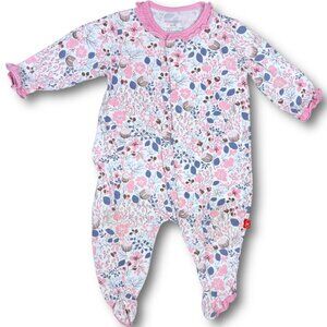 Magnetic Me Pink Floral Print Soft Modal Baby Girls Ruffle Footed Sleeper 0-3m